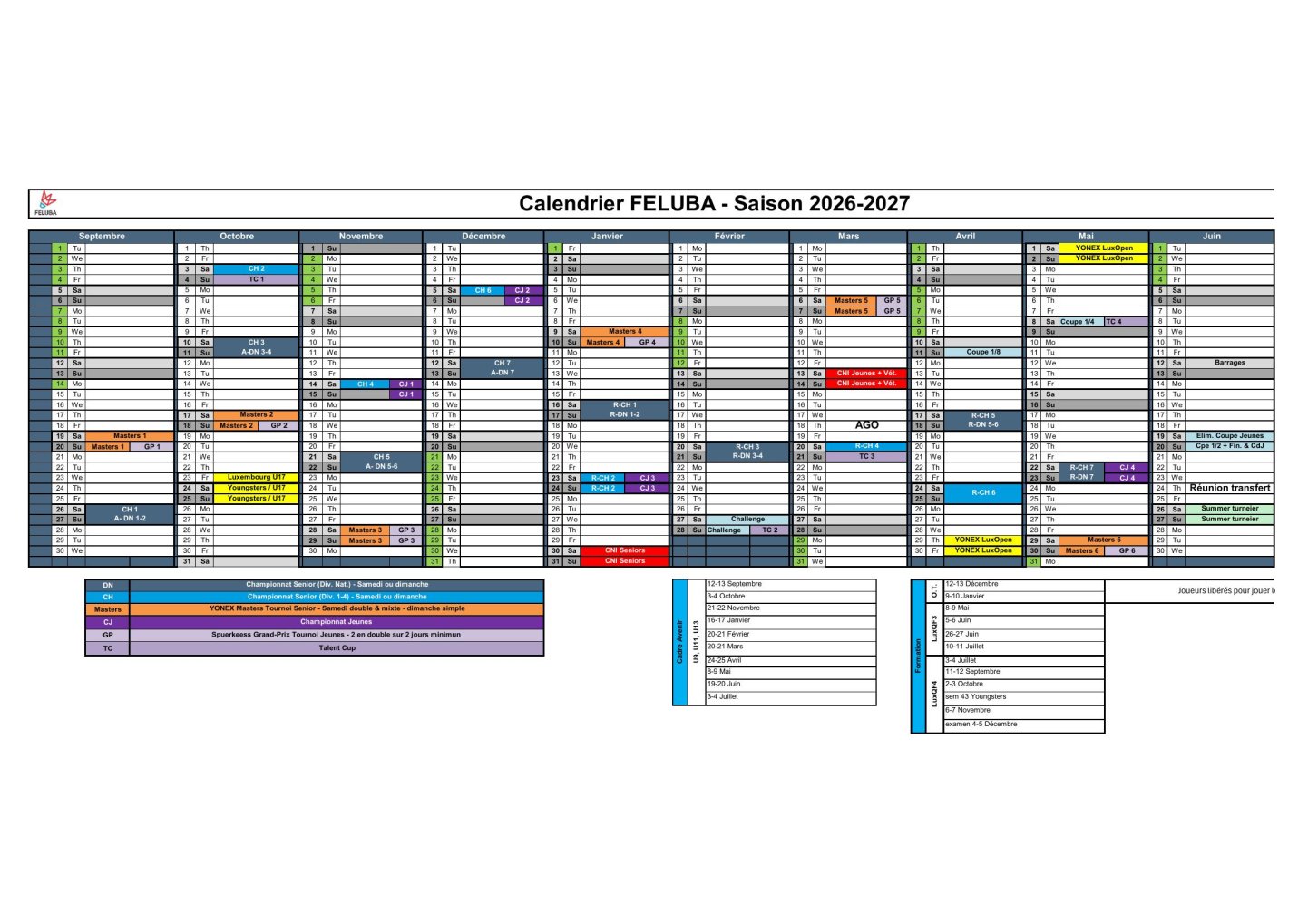FELUBA CALENDRIER